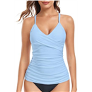 RELLECIGA Women's V Neckline Ruched Tankini Top Swimsuits Push Up Swim Top Only | Push Up, V Neckline, Ruched, Swim Top Only
