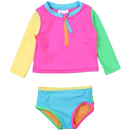 RuffleButts Baby/Toddler Girls Long Sleeve Rash Guard Swimsuit