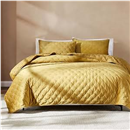 Lush Decor - Quilt Set, 3-Piece Cozy Velvet Bedding with Matching Shams, Embroidered Stitch Design (Haven Mineral Yellow, King/California King)