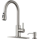 FORIOUS Kitchen Faucet with Pull Down Sprayer and Soap Dispenser, Stainless Steel Single Handle Classic Dual Mode Setting Faucet for Kitchen Sink Farmhouse RV Bar Camper, Lead-Free, Brushed Nickel