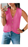 Saodimallsu Womens Sleeveless V Neck Sweater Vest Cropped Button Down Casual Loose Knit Summer Going Out Tops