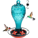 Glass Hummingbird Feeders for Outdoors, Blue, 20 OZ