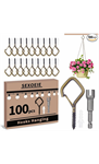 100 PCS Bronze Eye Screw Hooks for Hanging Heavy Duty with Safety Buckle.Metal Ceiling Hooks for Hanging Plants Cup Wind Chime Bird Feeders Patio Lights at Indoor&Outdoor