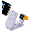 INIU 3 in 1 Wireless Charging Station, Qi2 Certified Travel Charger for Apple Multiple Devices, Foldable Charger Stand for Apple iPhone 16 15 14 13 12 Series Watch AirPods (Purple)