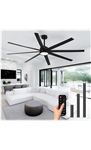 Conciseer Ceiling Fans with Lights, 84 Inch Ceiling Fan with Light and Remote,Living Room Library Cafe Outdoor/Industrial, 3CCT 8 Blades 6 Speed Reversible Quiet DC Motor, Black/A