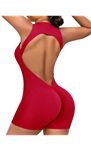 Workout Jumpsuit Zip Up Rompers Open Back Bottom Shorts Bodysuit Bodycon Sexy One Piece Sleeveless V Back Scrunch Yoga Gym