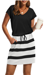 OFEEFAN Summer Dresses for Women 2026 V Neck T Shirt Casual Mini Dresses Tie Waist Sundresses with Pockets