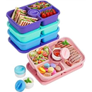 Canfanni 4 Pcs Bento Snack Box Containers, 4 Compartment Divided Stackable Food Storage Containers with Lids, Meal Prep Lunch Container with Sauce Cups