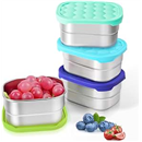 4Pack 8oz Small (1 CUP) Stainless Steel Snack Containers for Kids | Reusable Easy Open Toddler Snack Containers with Silicone Lids | Stackable Toddler Lunch Box for Daycare, School and Travel