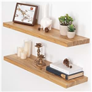 Floating Shelves for Wall, 32" W x 9.3" D x 1.5" H Rustic Solid Elm Wood Wall Shelves, Set of 2 with Invisible Heavy-Duty Metal Bracket, Deep Floating Shelf for Living Room Kitchen, Natural