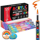 Tongfushop 120 Colors Acrylic Paint Markers, Water-Based Paint Pens with Auto Ink Control & Brush Tip - No Bleed on Rock Painting, Canvas, Wood, Ceramic, Glass - Adult & DIY Art Supplies