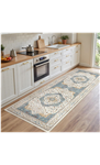 Area Rug for Living Room - 3x8 Soft Washable Oriental Vintage Floral Distressed Large Carpet - Fade Stain Resistant Non Slip Rugs for Bedroom Dining Room Nursery Dorm Office Home Decor - Blue/Beige