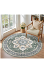Area Rug for Living Room - 5x5 Soft Washable Oriental Vintage Floral Distressed Large Carpet - Fade Stain Resistant Non Slip Rugs for Bedroom Dining Room Nursery Dorm Office Home Decor - Green