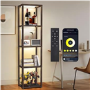OUTON 67" Glass Display Shelf with Dimmable LED Floor Lamp, Collectibles Display Cabinet with Remote & App Control, 5 Tier Open Bookshelf Lamp for Living Room, Bedroom, Office, Home Decor, Walnut