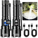 Rechargeable Flashlights 2 Pack, Super Bright LED High Lumens Tactical Flash Light with LCD Battery Display, Zoomable 3 Modes, Powerful Handheld Flashlights for Home Emergencies Camping Outdoor