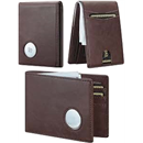 Leather Wallet Compatible with Airtag: Slim Air Tag Wallet for Men RFID Blocking, Bifold, Front Pocket, Minimalist Card Holder