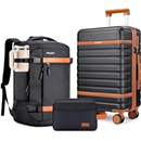 Luggage Sets 3 Piece with Spinner Wheels, Lightweight PC Hardside Suitcase with TSA Lock & YKK Zippers, 20 Inch Carry On Luggage with Travel Bag for Men and Women, Black