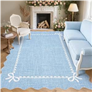 GarveeHome Scalloped Bow Rug 8x10 Washable Blue Rug for Bedroom Living Room
