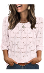 Sampeel Women Blouses Dressy Casual 3/4 Length Sleeve Tops Eyelet Lace Spring Summer Shirts Beach Vacation Clothes