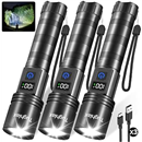 3Pack Rechargeable Flashlights High Lumens, Super Bright Flashlight with LCD Digital Display, 5 Modes Adjustable LED Flashlight Tactical Flashlights High Powered, Flash Lights for Emergency