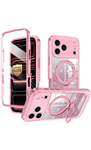 for iPhone 17 Pro Max Case,[Magnetic Stand][Fit for MagSafe][Glitter Card][Built-in 9H+ Screen Protector] Military-Grade Drop Proof Shiny Cover for Apple iPhone 17 Pro Max,Pink