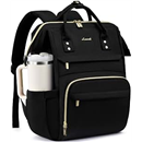 LOVEVOOK Laptop Backpack for Women with Giant Tumbler Holder Pocket,15.6 inch Waterproof Travel Backpack Purse Computer Laptop Bag,Professional Work College Nurse Teacher Backpack Casual Daypack,Black