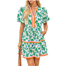 Cicy Bell Womens V Neck Floral Mini Dress Short Puff Sleeve Patchwork Summer Casual Boho Dresses