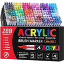 Tongfushop 288 Colors Acrylic Paint Markers, Water-Based Paint Pens with Auto Ink Control & Brush Tip - No Bleed on Rock Painting, Canvas, Wood, Ceramic, Glass - Adult & DIY Art Supplies