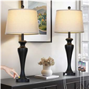 RUZECTT 30" Black Table Lamps for Living Room, 3-Way Dimmable Touch Bedside Lamp with USB A+C Ports and AC Outlet, Tall Bedroom Lamps Set of 2, Modern Metal Nightstand Lamps for Desk Side Table Office