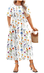 IN'VOLAND Plus Size Casual Dress for Women Bohemian Short Sleeve Flowy Loose Maxi Summer Beach Swing Dresses with Pockets
