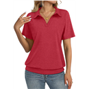 TICTICMISS Womens Polo Shirts Short Sleeve Banded Bottom Tops Business Casual Tops Collared V Neck Dressy Blouses