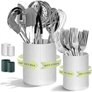 Homquen 360° Rotating Utensil Holder, 6.3''+4.7'' Plastic Kitchen Utensil Holder for Countertop, Large Cooking Utensil Crocks for Kitchen Decor, Utensil Organizer for Spatula, Set of 2 (White)