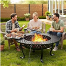 43" Large Fire Pit for Outside with 2 Adjustable Grills,Lid & Fire Poker