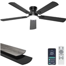 Ohniyou 52'' Low Profile Ceiling Fan with Lights, Remote/APP Control, Black