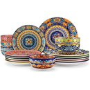 vancasso 18-Piece Dinnerware Sets,Ceramic Plates and Bowls Sets Service for 6, Bohemian Style Porcelain Dishes Set for 6, Microwave and Dishwasher Safe, Scratch Resistant,Non Toxic, Series KRVI