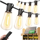 OHLUX 60FT Solar Globe String Lights Outdoor, Shatterproof Solar Patio Lights with Remote, 27 Dimmable ST38 LED Filament Bulbs, 2200K Soft Warm White Edison Hanging Light for Outside Canopy Deck