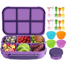 Amathley Lunch Box Kids Girls Boys,Bento Box Adult,Toddler Lunch Containers for School,Leakproof Snack Containers with 6 Compartments,Sauce Container,10 Food Picks and 4 Muffin Cups (Purple)