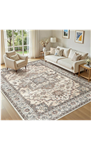 5x7 Area Rugs Living Room: Washable Vintage Rug Large Non-Slip Stain Resistant Ultra Soft Low Pile Pet Kids Friendly Carpets for Bedroom Dining Room Nursery Home Office Decor - Light Brown