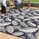 OPPODREAM Reversible Outdoor Rug 6x9, Waterproof Outdoor Plastic Straw Rug for Patio, Tropical Leaf Spring Camping Rugs for Outside, Deck, Backyard, Camping, Balcony, Porch, Rv, Navy and Beige