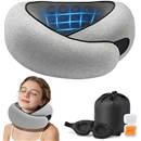 Purroch Neck Pillow Airplane, Travel Pillow with Eye Mask & Earplugs, Memory Foam Pillow with Adjustable Velcro Strap, Pillows for Travel, Plane, Car, Home, Work, Light Grey