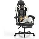Desk Computer Gaming Chair - High Back Ergonomic Office Chair with Footrest and Lumbar Support, Swivel Comfy Home Gamer Video Game Chairs with Pocket Spring Cushion for Adults (White Leather)
