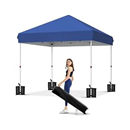 Garvee 10x10 Pop Up Canopy, Beach Ten with One Push Setup, Reinforced Frame, Outdoor Easy Up Canopy Tent with Portable Roller Bag, 3 Adjustable Height, Sandbags, Silver Coated Top, Blue