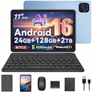 Tablet 2026 Android 16 Tablet with Gemini AI 3.1, 11 Inch FHD Display, 24GB RAM 128GB ROM/2TB TF, T7250 CPU + 13MP Camera, 8000mAh, Widevine L1, Tablet with Keyboard, Mouse, Blue, for Work and Study