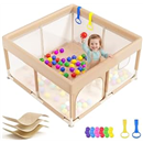 Baby Playpen with Mat, 124x124cm Parc Bébé for Indoor Outdoor, Beige