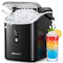 EUHOMY Nugget Ice Maker Countertop with Handle, Ready in 6 Mins, 34lbs Per Day, Removable Top Cover, Auto-Cleaning, Portable Sonic Ice Maker with Basket and Scoop, for Home/Party/RV/Camping (Black)