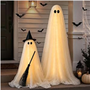 Halloween Decorations Outdoor, 2 Packs Light-Up Spooky Ghost Witch Broom