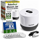Roboseal Electric Mason Jar Vacuum Sealer Kit with 50 Lids, Jar Opener