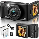 True 5K Digital Camera for Photography, Autofocus 80MP with 18X Digital Zoom, 3" 270° Flip Screen Selfie Camera for YouTube Vlogging & Content Creation, 2 Batteries, 32GB Card & Flash，Black