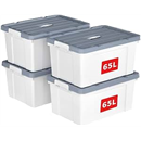 Cetomo Lidded Storage Bin with Handle, Tote Organizing Container with Wheels, Lid and Secure Latching Buckles, Stackable and Nestable, Plastic, 72 Quart-4 Pack, White