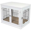 BIRDROCK HOME Decorative Dog Kennel with Pet Bed - Small Indoor Pet Crate, Double Door Design, Engineered Wood & Metal Wire, Furniture-Style House for Small Dogs, Side Table or Nightstand, White
